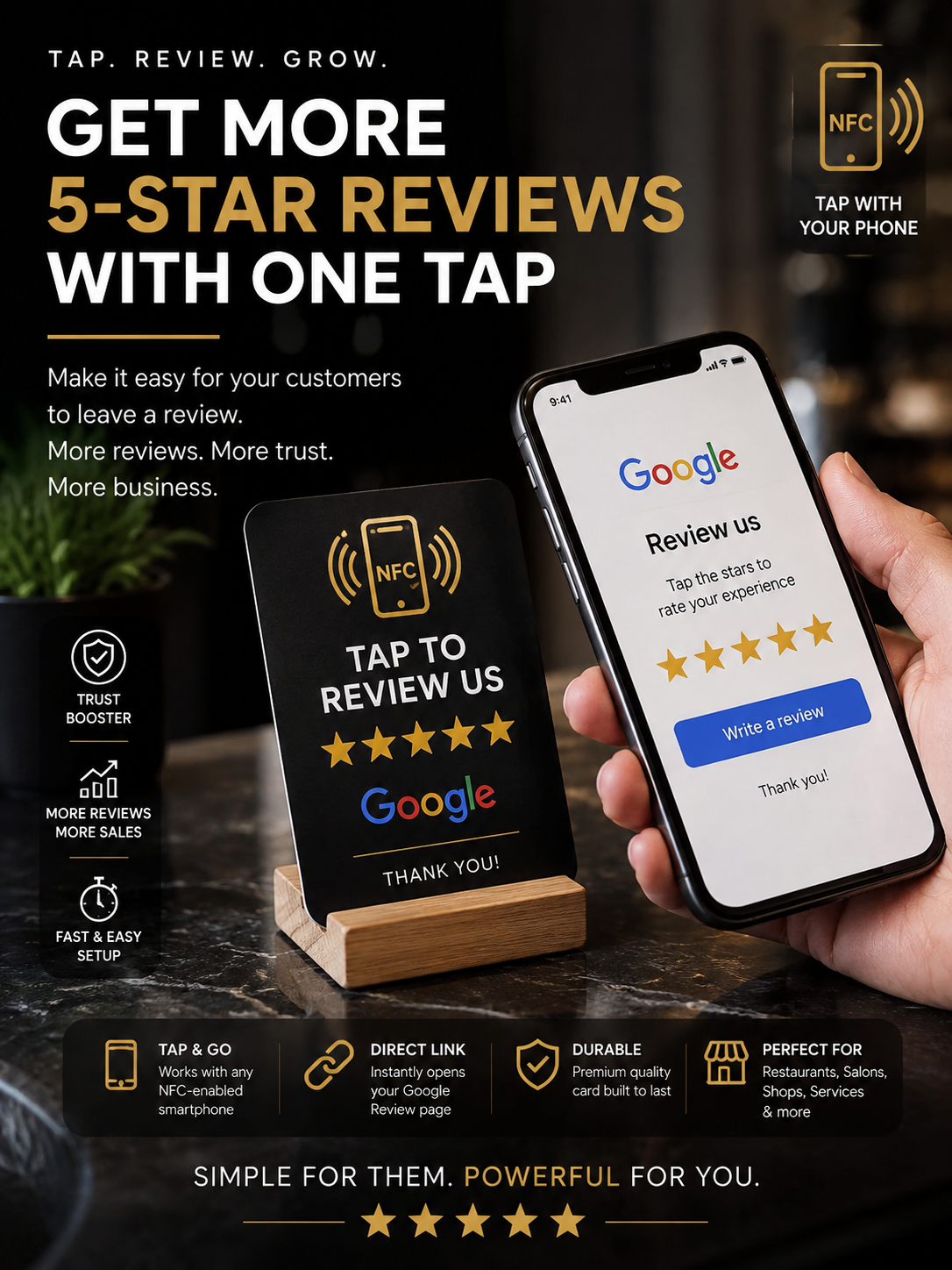 NFC Google Review Card for getting more 5-star business reviews