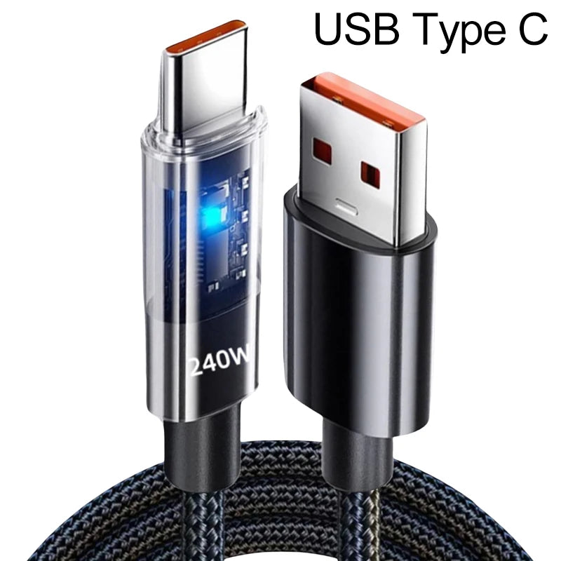 USB Type C Color 240W Nylon USB-C Fast Charging Cable With LED Display