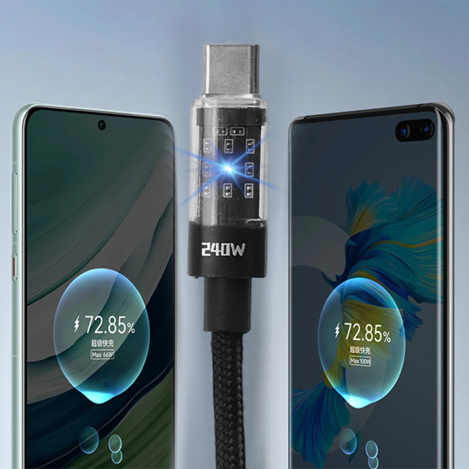 240W Nylon USB-C Fast Charging Cable With LED Display