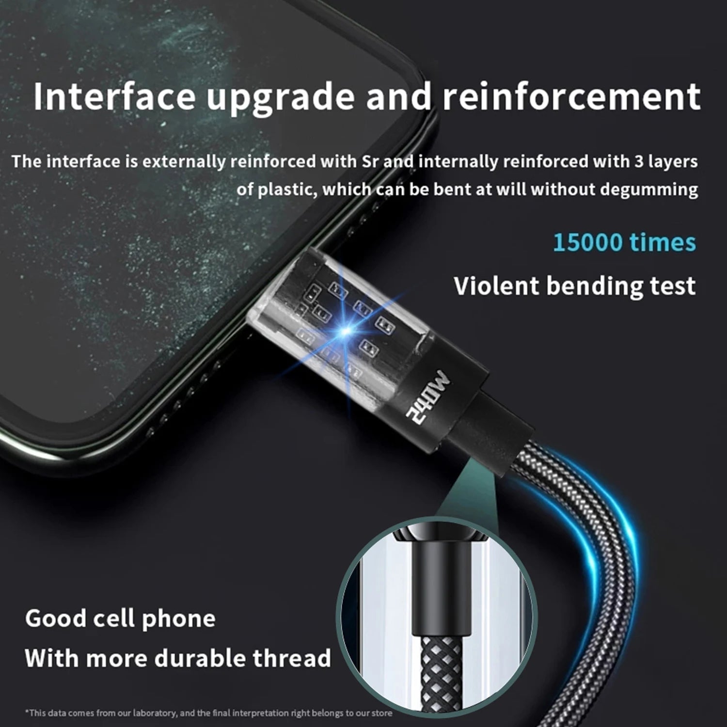 240W Nylon USB-C Fast Charging Cable With LED Display