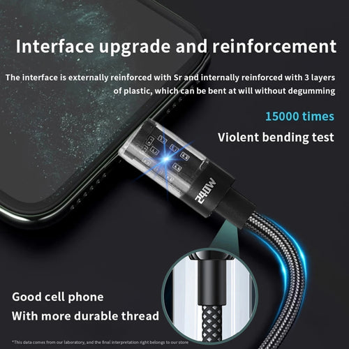 240W Nylon USB-C Fast Charging Cable With LED Display