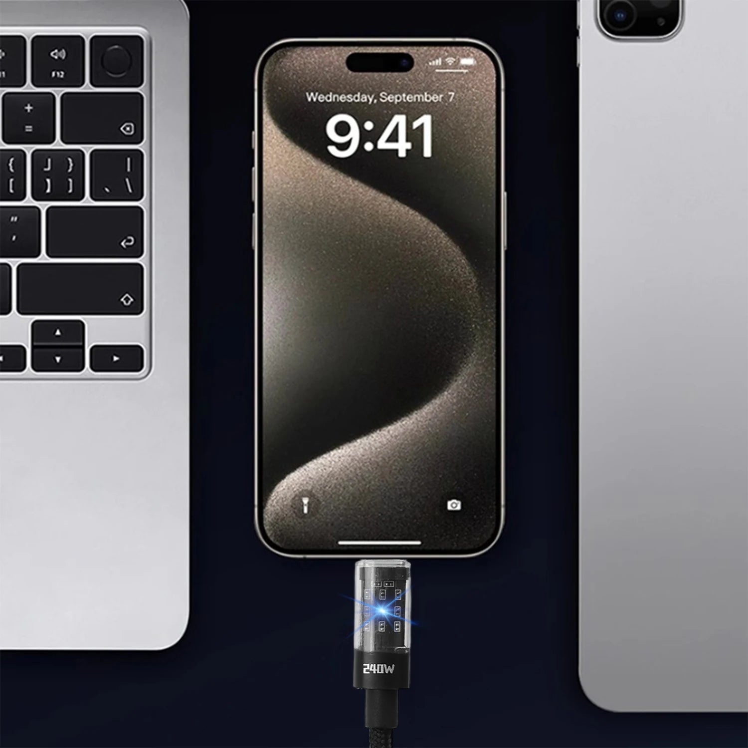 240W Nylon USB-C Fast Charging Cable With LED Display