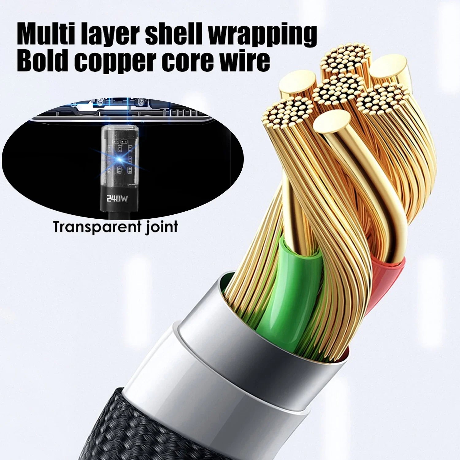 240W Nylon USB-C Fast Charging Cable With LED Display